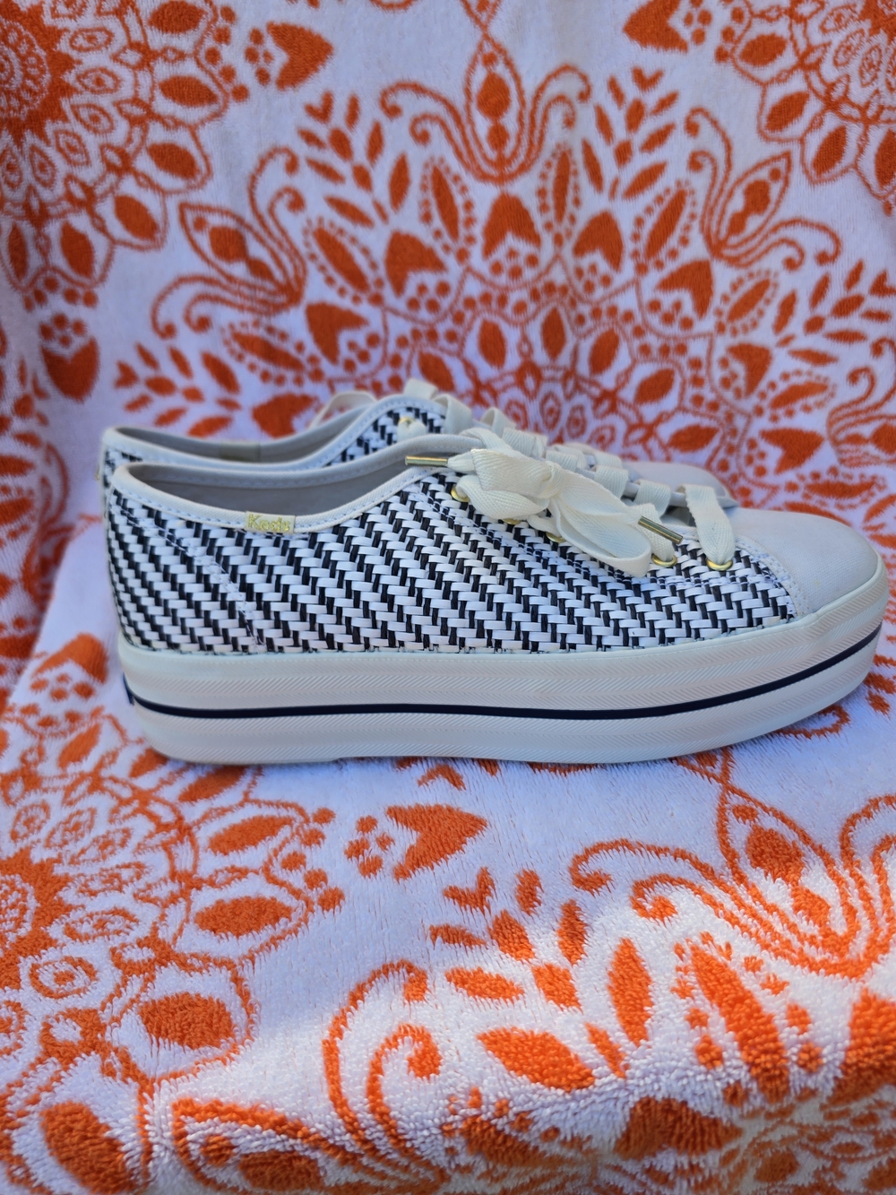 Brand New Keds X Kate Spade Blue & White Houndstooth Sneakers Size 11 - Picture 3 of 6